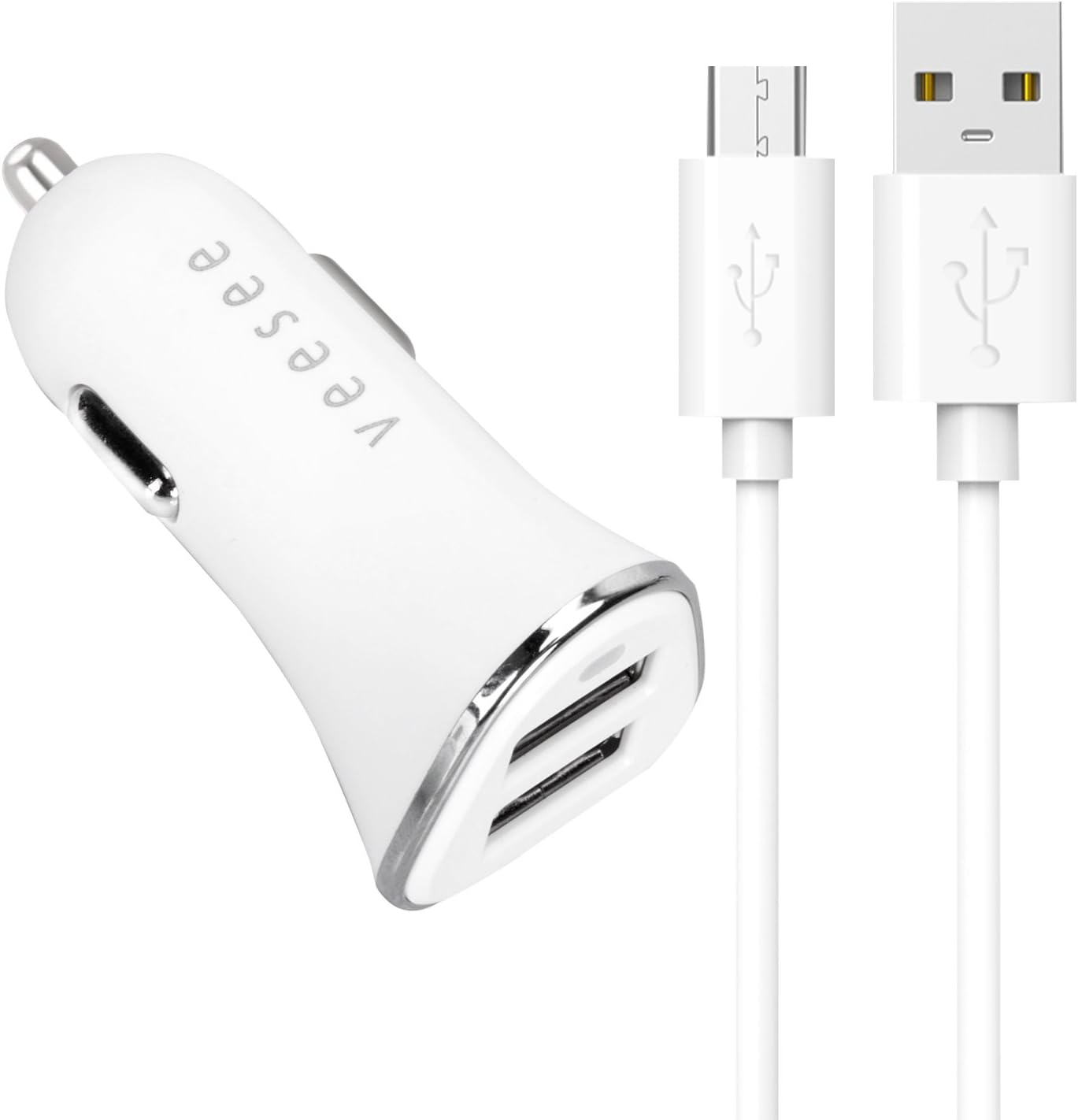 Amazon Veesee 車載急速充電器 カーチャージャー 2usbポート充電器 電流自動識別 Micro Usbケーブル付き 12w 2 4a 小型 シガーソケット充電器 車 バイク