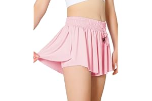 AIOIC Girls Butterfly Shorts Womens Flowy Shorts 2-in-1 Youth Butterfly Skirts with Spandex Liner