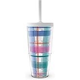 Tervis Spring Gingham Made in USA Double Walled Insulated Tumbler Travel Cup Keeps Drinks Cold & Hot, 24oz with Straw Lid, Classic