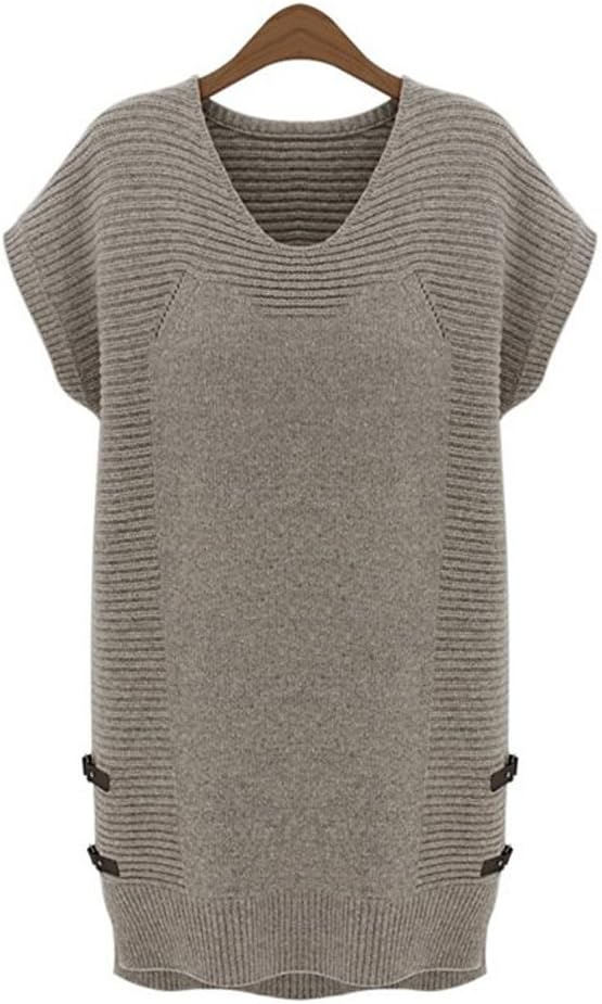 Ulike2 2015 Winter New Women Plus Size Slim Thin Short Sleeve Bottoming Loose Kitted Sweater Dress Coats Outwear (3XL, Apricot)