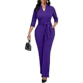 FANDEE Jumpsuits for Women Casual, Long Pants Romper Business Party Elegant 3/4 Sleeve One Piece Outfits with Pockets Belt