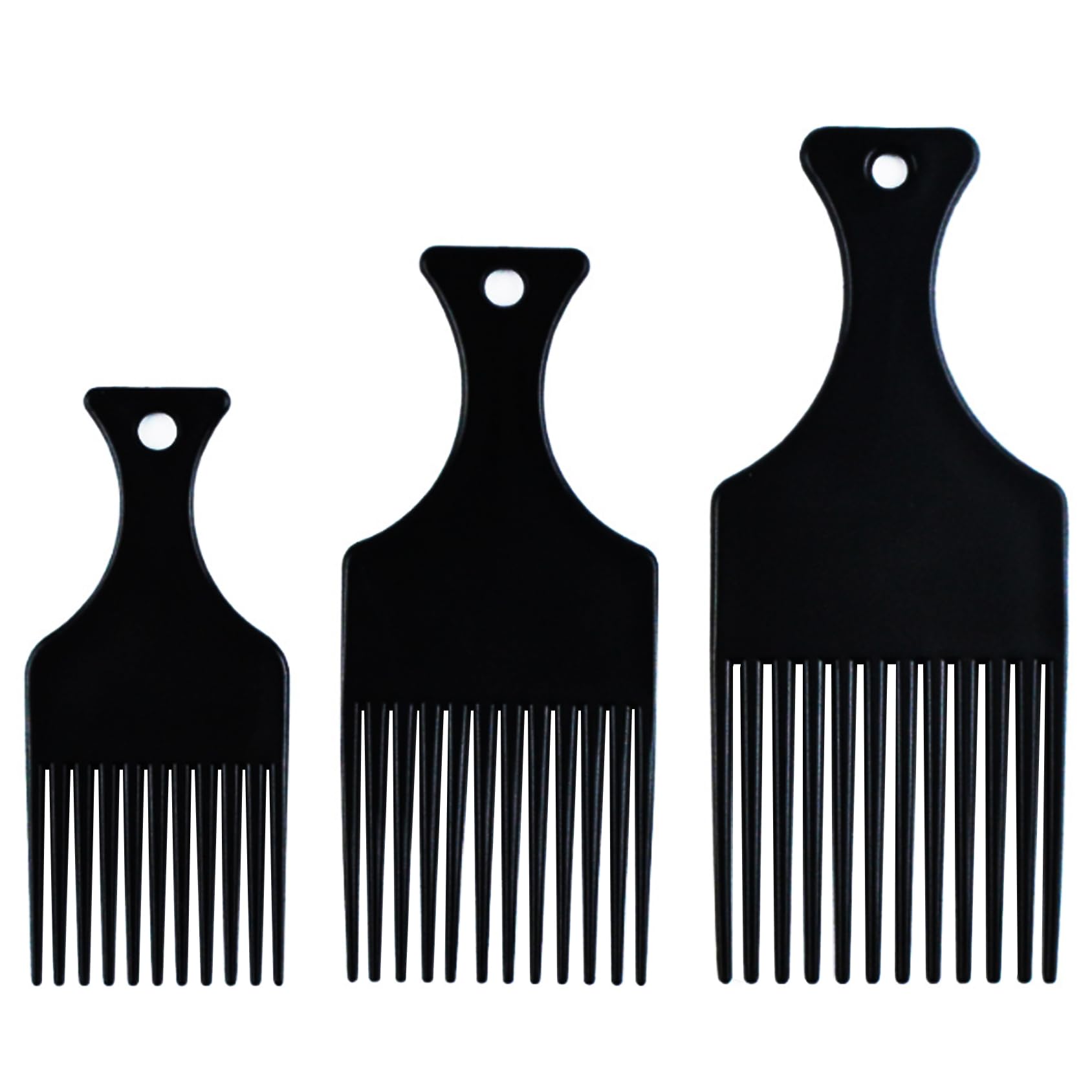 3 Pieces Afro Hair Pick Comb, Smooth & Sturdy Wide Tooth Hair Pick Comb Plastic Hairdressing Styling Tool for Natural Curly Hair Style, Black