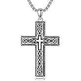 PDTJMTG Celtic Cross Necklace for Men Sterling Silver Celtic Cross Pendant with Stainless Steel Chain Silver Cross Necklace for Men