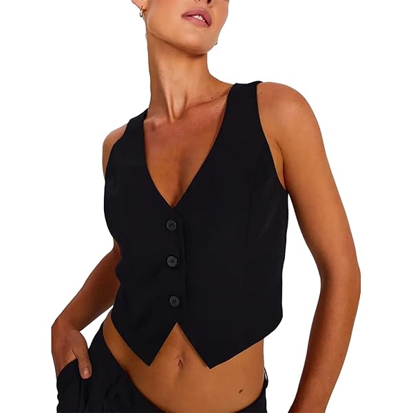 トップス machatt cropped vest Taoocy Women's V Neck Button Down Crop Vest Top Business