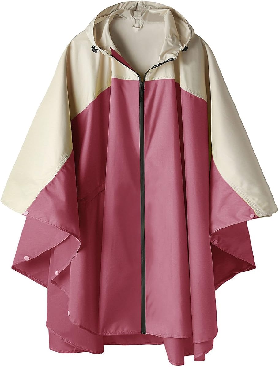 Rain Poncho Jacket Coat Hooded for Adults with Pockets pink One