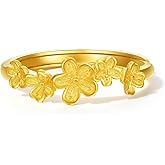 ZHOU LIU FU 24K Solid Gold Floral Ring for Women, Adjustable Flower Style Ring Jewelry Gifts Girlfriend Rings Wedding Anniversary Engagement A0112983