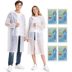 Family 6 Pack for Adults -Reusable EVA Rain Jackets,Emergency Raincoats | Unisex Rain Poncho with Drawstring Hood and Snap Bu