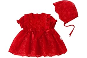 IDOPIP Toddler Baby Girl Long Sleeve Fall Dress Flower Lace Wedding First Birthday Baptism Christening Dresses with Hat Outfit