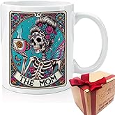 SUUURA-OO The Mom Tarot Card Skull Mug Gifts for Mom/Funny Skeleton Moms Gift/Tarot Lovers Gifts for Coffee Lovers/Mama Witchy Gift for Women/Goth Christmas Cup for Mommy/Skull Cup 11oz