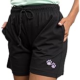 Purple Paw Women's Casual Shorts Soft Cotton Embroidered Design with Pockets Elastic Waist Gifts for Women Mom Ladies