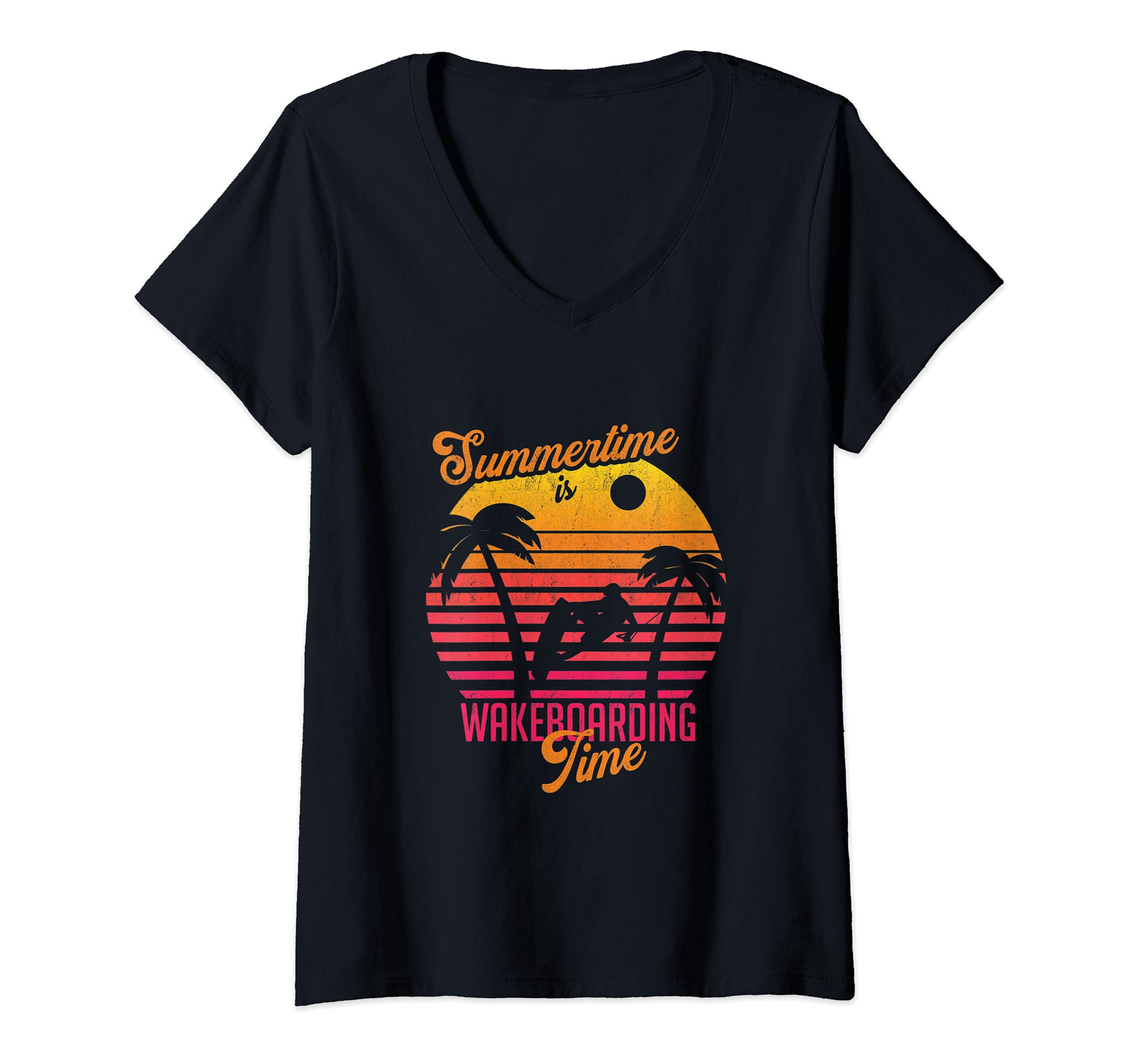 Womens Summertime Is Wakeboarding Time Wakeboard Wakeboarding V-Neck T-Shirt