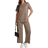 ATHMILE Womens 2 Piece Lounge Set Fashion Travel Outfits Summer Beach Vacation Tracksuit Comfy Wide Leg Airport Loungewear