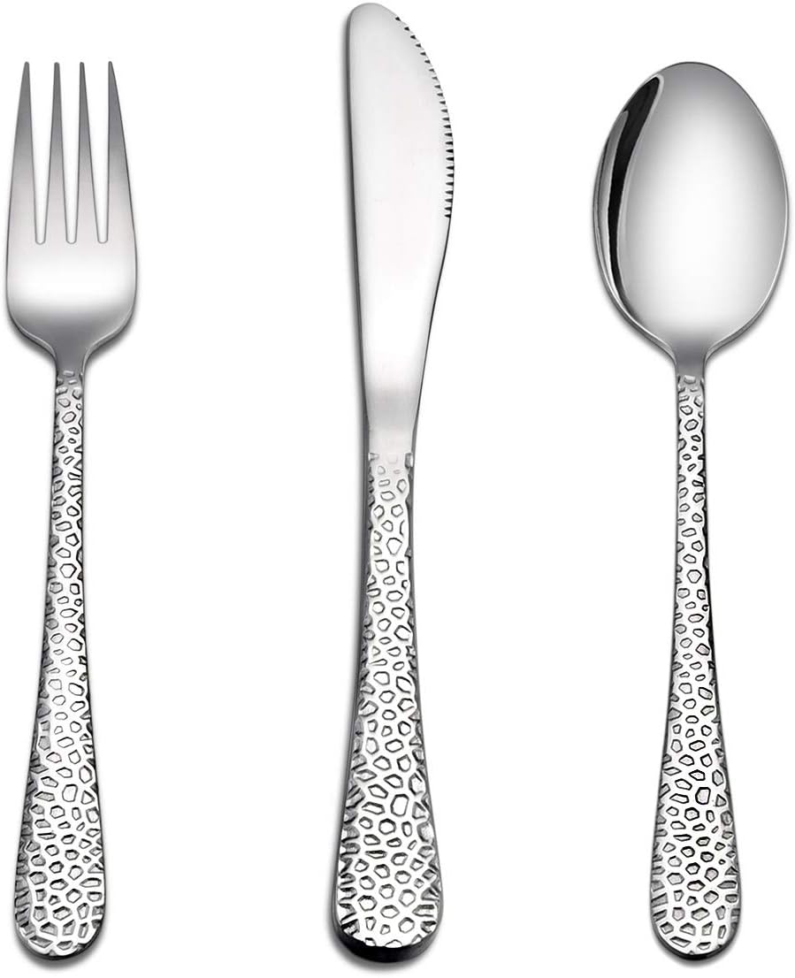 HaWare Kids Cutlery Sets, 9 Piece Hammered Stainless Steel Children Flatware Silverware