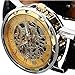 New Brand Mall Men's Mechanical Elegant Skeleton Dial Wrist Watch, (Gold-Black)