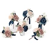 Ling's moment Navy Blue Wedding Centerpieces Flowers Mini Bridesmaid Bouquets Set of 6 Wedding Table Centerpieces Decor Pre-Made Floral - Dusty Rose & Navy