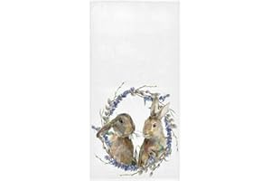 Wamika Spring Easter Bunny Hand Towels Lavender Floral Wreath Rabbits Face Towel Soft Thin Guest Towel Portable Kitchen Tea Towels Dish Washcloths Bath Decorations Housewarming Gifts 16 X 30 in