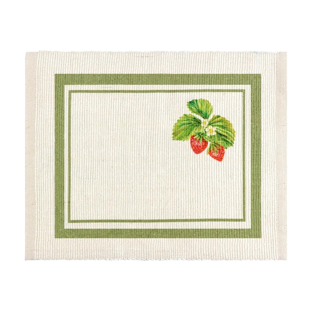 furn. Evans Lichfield Strawberry Placemats – Washable British Summer Fruit Set of 4 Quick Drying Table Mats (Sage - 46x36cm)
