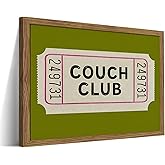 Vintage Framed Wall Art, Couch Club Ticket Canvas Wall Decor Painting, Retro Green Minimalist Quote Poster Print Picture for Living Room Bathroom Home Decor 12x16 Inch