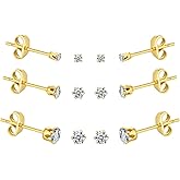 FOSIR 10 Pairs Tiny Womens Surgical Stainless Steel Clear Cubic Zirconia Stud Earrings, Hypoallergenic 316L Earrings Set