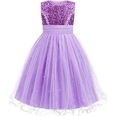 Galluria Flower Girls Sequin Dress Girls Dresses Birthday Princess Dress for Wedding Tulle Pearl Sleeveless Party Pageant