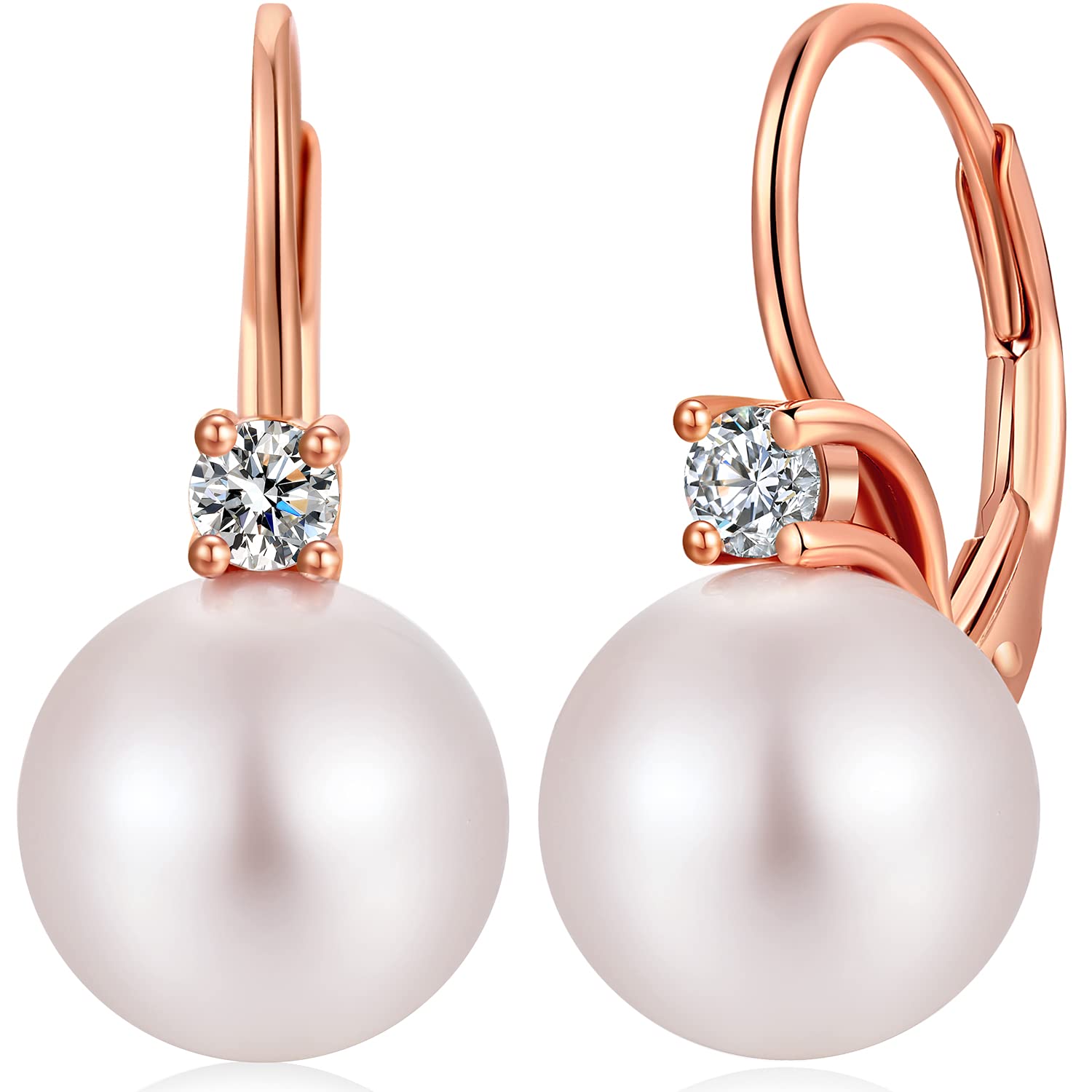 Pearl Earrings Rose Gold Pearl Drop Earrings Women Pearl Dangle Earrings Sterling Silver Rose Gold Leverback Pearl Earrings for Women Drop Pearl Hoop Earrings Imitation Pearl Dangling Earrings Women — image 1