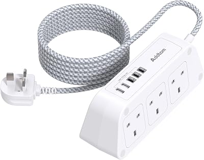 Addtam 3M Extension Cable 6 Outlets USB Ports 5 USB Power Strip 3M Braided