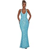 Greties Sequin Prom Dress for Women 2026 Sparkly Long Corset Bodycon Halter Mermaid Formal Glitter Evening Party Dress