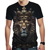 Snbidmk Men's Funny Golden Lion King Crown 3D Cool Pattern Shirt