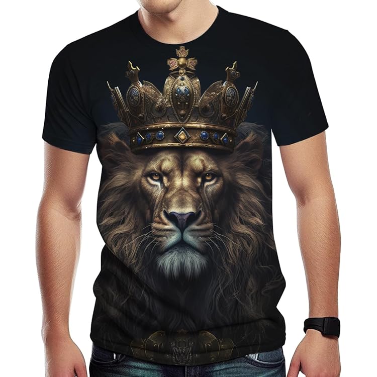 Srcnhim Mens Animal Lion 3D Print T-Shirt Casual Short Sleeve Tee