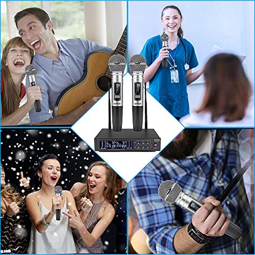 Wireless Microphone System, GEARDON 100 Channel Dual UHF Metal Cordless