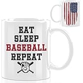 Baseball Gifts for Men Coffee Mug, Ceramic Mugs With Handle Tea Cup Novelty Coffee Cup for Women Office Work, 12OZ Baseball Cups for Dad Men Coach Boyfriend Husband - eat sleep baseball repeat