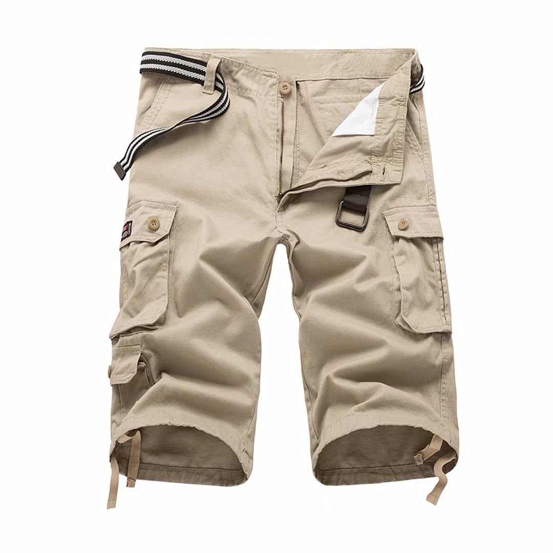 Men's Fashion Quick-Drying Cargo Shorts Durable Hiking Hiking Camping Pants Multi-Pocket Casual Sports Shorts Beach Pants Cream Size 40