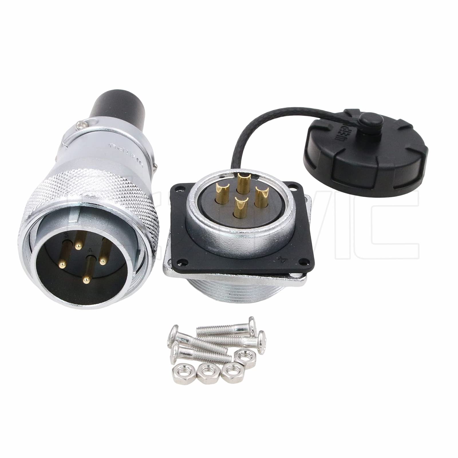 Eonvic WEIPU WS28 Connector Waterproof IP67 Metal Male Plug Female Square Socket Panel Mount Aviation Cable Connector (4Pin)