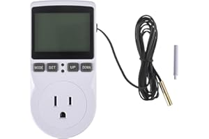 HUAREW 110V Digital Temperature Controller, LCD Screen Heating Cooling Thermostat Outlet Socket with Sensor Timer Regulator for Reptile Incubator Greenhouse Brewing Refrigerator