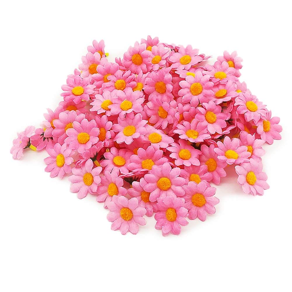Bornfeel Artificial Daisy Flower Heads 100pcs Fake Gerbera Petals Pink for DIY Garland Craft Birthday Indoor Outdoor Party Easter Bonne