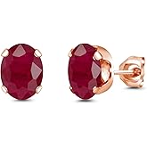 Gem Stone King 18K Rose Gold Plated Silver Red Ruby Stud Earrings for Women Men | 3.20 Cttw | Gemstone July Birthstone | Oval 8X6MM