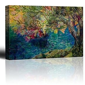 Colorful Painting of a Tree by a Lake - Canvas Art Home Art - 12x18 inches