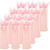 Zonon 12 Pcs Wine Gift Bag with Handles and Tissue Paper 4 x 3.5 x 14 Inch Wine Bottle Gift Bags for Christmas Wedding Whiskey Spirits Holiday Party(Pink)