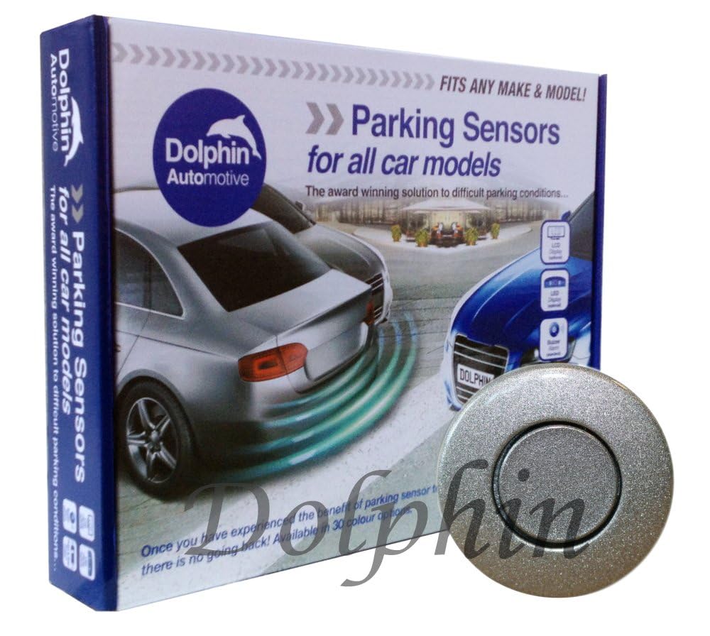 Dolphin Automotive DPS400 Reverse Parking Sensors Auto Express Award Winning In 32 Colours 4 Ultrasonic Radar Sensors Kit Audio Alert System Matt & Gloss Black +30 More Colours (Grey)
