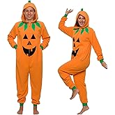 Funziez! Slim Pumpkin Adult Onesie - Jack O Lantern Halloween Costume - One Piece Cosplay Suit for Adults, Women and Men