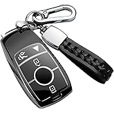 Compatible with Mercedes Benz Key Fob Cover with Keychain,Soft TPU 360 Degree Protection Key Shell Case for 2020-2025 GLA GLE GLS 2018-2021 S-Class 2019-2023 E-Class A-Class C-Class G-Class (Black)