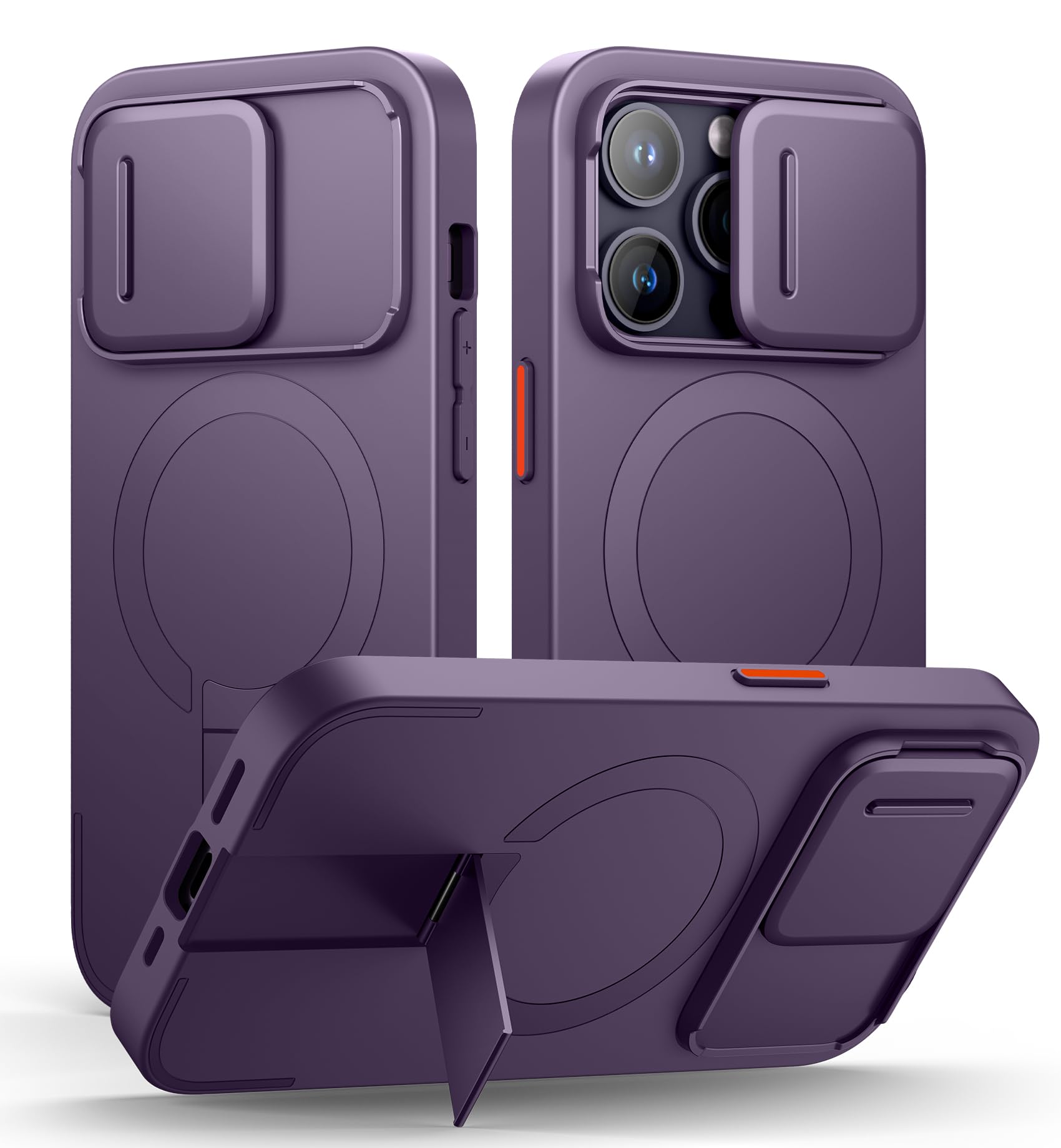 Photo 1 of SURITCH for iPhone 14 Pro Case with Magnetic Camera Slide Cover and Adjustable Kickstand, Compatible with MagSafe, Shockproof Bumper Case Slim Protective Cover for iPhone 14 Pro 6.1 Inch,Dark Purple