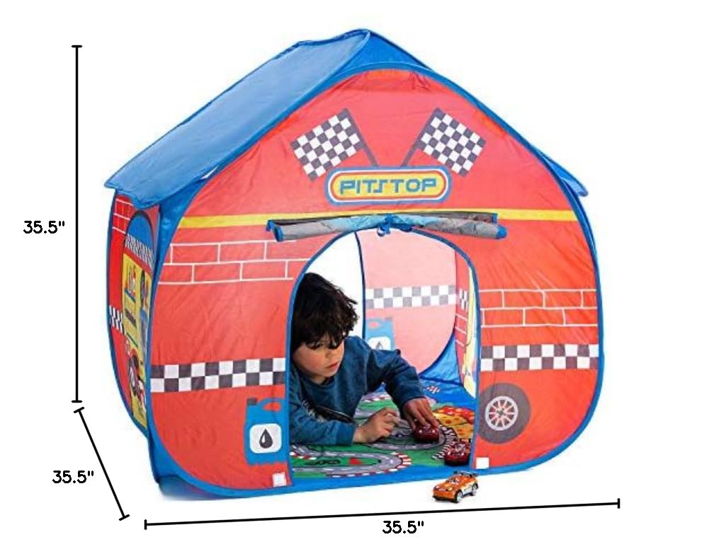 Pop It Up Pit Stop Tent with Race Mat Playhouse Fun2Give, Front & Back Doors, Spacious Interior, Pretend Play, Toddlers & Kids Ages 3+