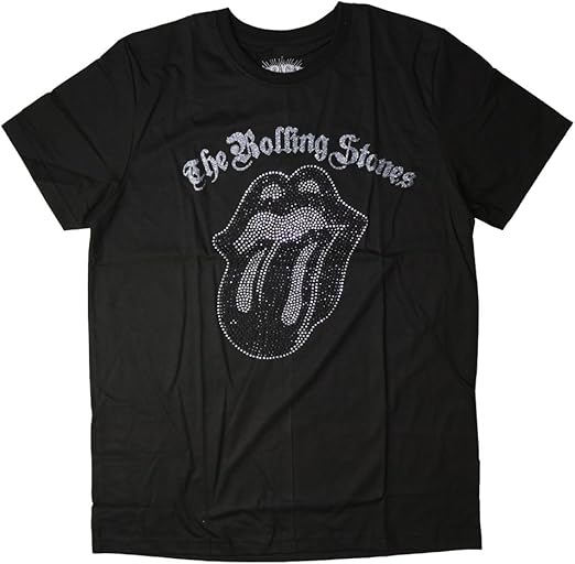 Amazon ラインストーン ロックtシャツ The Rolling Stones ザ ローリング ストーンズ 唇ロゴ Tongue モノクロ Lサイズ ホワイト 1点 メンズ 通販