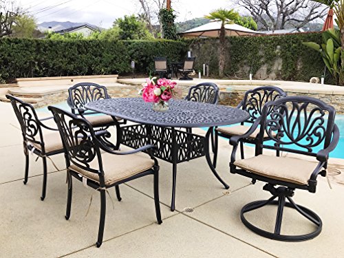 Elise 7-Piece Cast Aluminum Patio Dining Set (6 Swivel Rockers)