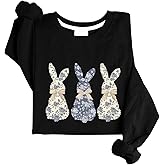 Vordaciy Bunny Easter Sweatshirt Florals Bunny Sweatshirt Cute Easter Bow Hoodie For Women