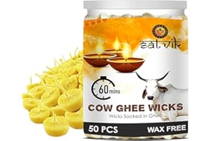 SATVIK 50 Pc Pure Cow Ghee Wicks for Pooja 60 Min Burning Time Home Mandir Nitya Pujan Readymade Ghee Jyot Ghee Diya Indian H