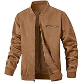 Wizoat Men's Suede Bomber Jacket Casual Lightweight Vintage Jacket Varsity Coat