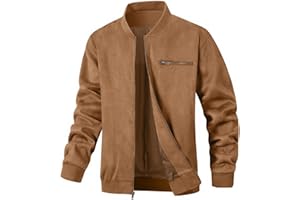 Wizoat Men's Suede Bomber Jacket Casual Lightweight Vintage Jacket Varsity Coat