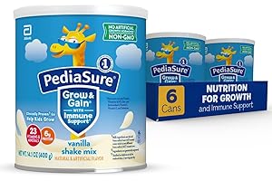 PediaSure Grow & Gain with Immune Support Shake Mix Powder, 23 Vitamins & Minerals, 6g Protein, Non-GMO, Gluten-Free, Vanilla, 14.1 oz Can, Pack of 6-48 servings